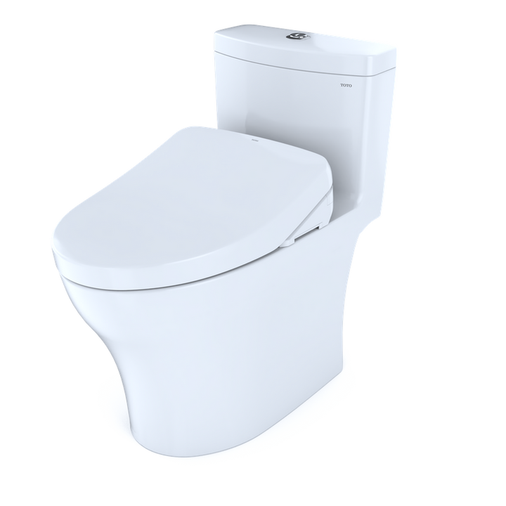 TOTO Aquia IV Elongated Bowl, Washlet+ S500E Dual-Flush One-Piece Toilet, 1.28 & 0.8 GPF, Universal Height - MW6463056CEMFG