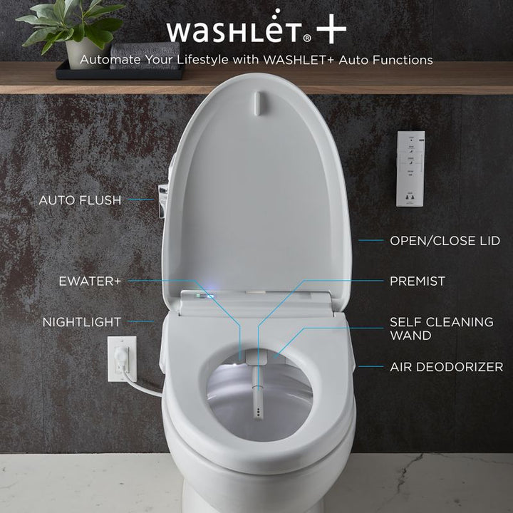 TOTO Aquia IV Elongated Bowl, Washlet+ S500E Dual-Flush One-Piece Toilet, 1.28 & 0.8 GPF, Universal Height - MW6463056CEMFG