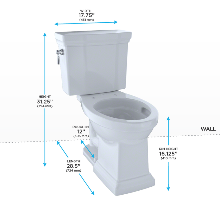 TOTO Promenade II Elongated 1.28 gpf Two-Piece Toilet in Cotton White