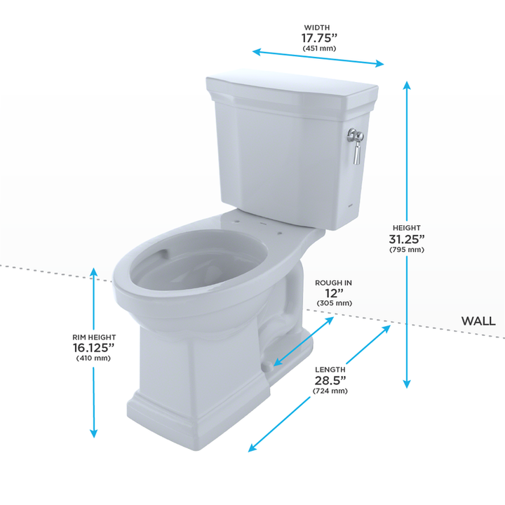 TOTO Promenade II Elongated 1 gpf Right Hand Lever Two-Piece Toilet in Cotton White