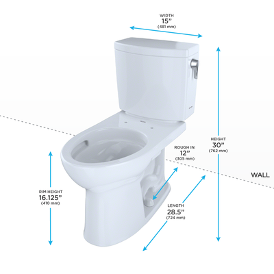 TOTO Drake II Elongated 1 gpf Right Hand Lever Two-Piece Toilet in Cotton White