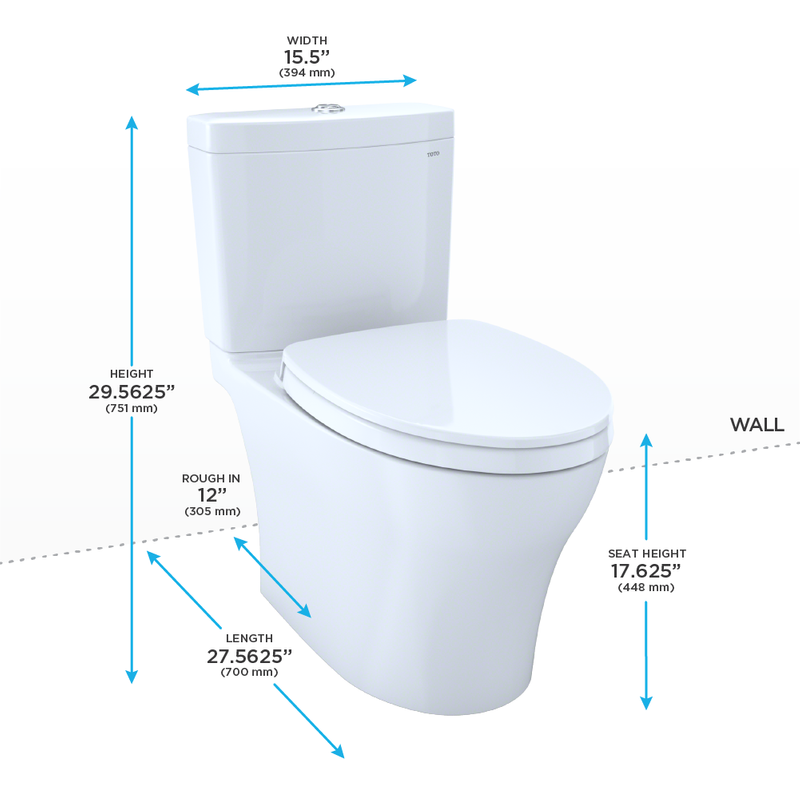 TOTO Aquia IV Elongated Bowl with SoftClose Seat, Dual-Flush Two-Piece Toilet, 1.28 & 0.8 GPF, Washlet+ Compatible, Universal Height - MS446124CEMF