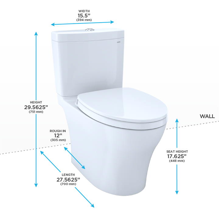 TOTO Aquia IV Elongated Bowl with SoftClose Seat, Dual-Flush Two-Piece Toilet, 1.28 & 0.8 GPF, Washlet+ Compatible, Universal Height - MS446124CEMF