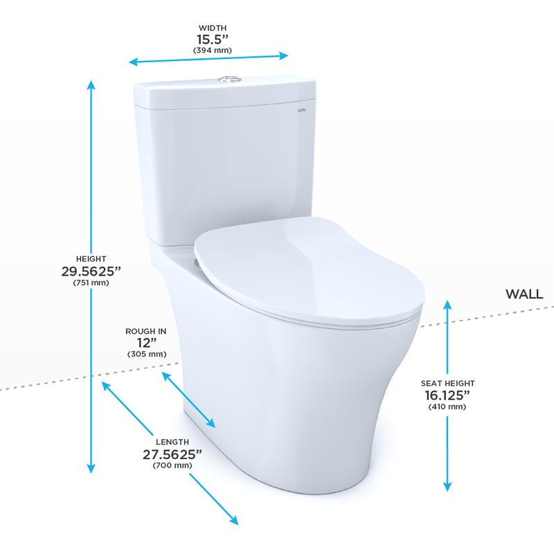 TOTO Aquia IV Elongated Bowl with Slim SoftClose Seat, Dual-Flush Two-Piece Toilet, 1.28 & 0.8 GPF, Washlet+ Compatible - MS446234CEMG