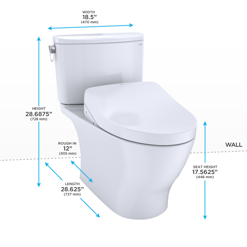 TOTO Nexus Elongated 1.28 gpf Two-Piece Toilet with Washlet+ S500e Auto Flush in Cotton White