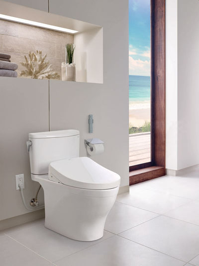 TOTO Nexus Elongated 1.28 gpf Two-Piece Toilet with Washlet+ S550e Auto Flush in Cotton White
