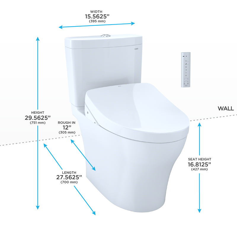 TOTO Aquia IV Elongated Bowl Washlet+ S500E Dual-Flush Two-Piece Toilet, 1.28 & 0.8 GPF - MW4463046CEMG