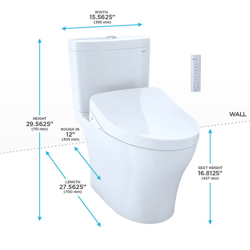 TOTO Aquia IV 1G Elongated Washlet+ S500e Dual-Flush Two-Piece Toilet, 1.0 & 0.8 GPF, Universal Height - MW4463046CUMFG