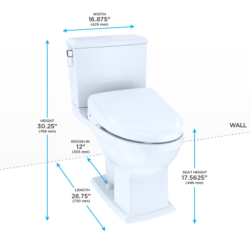 TOTO Connelly Elongated 0.9 gpf & 1.28 gpf Dual-Flush Two-Piece Toilet with Washlet+ S500e in Cotton White