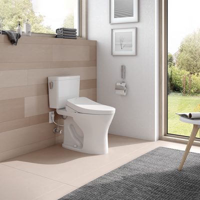 TOTO Drake Elongated 0.8 gpf & 1.6 gpf Dual-Flush Two-Piece Toilet with Washlet+ S500e in Cotton White - 10" Rough-In