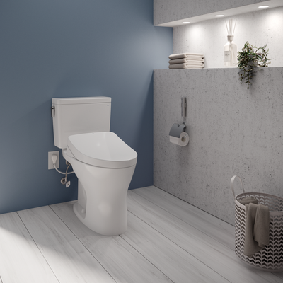 TOTO Drake Elongated 0.8 gpf & 1.6 gpf Dual-Flush Two-Piece Toilet with Washlet+ S500e in Cotton White - 10" Rough-In