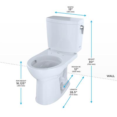 TOTO Drake II Round 1 gpf Right Hand Lever Two-Piece Toilet in Cotton White