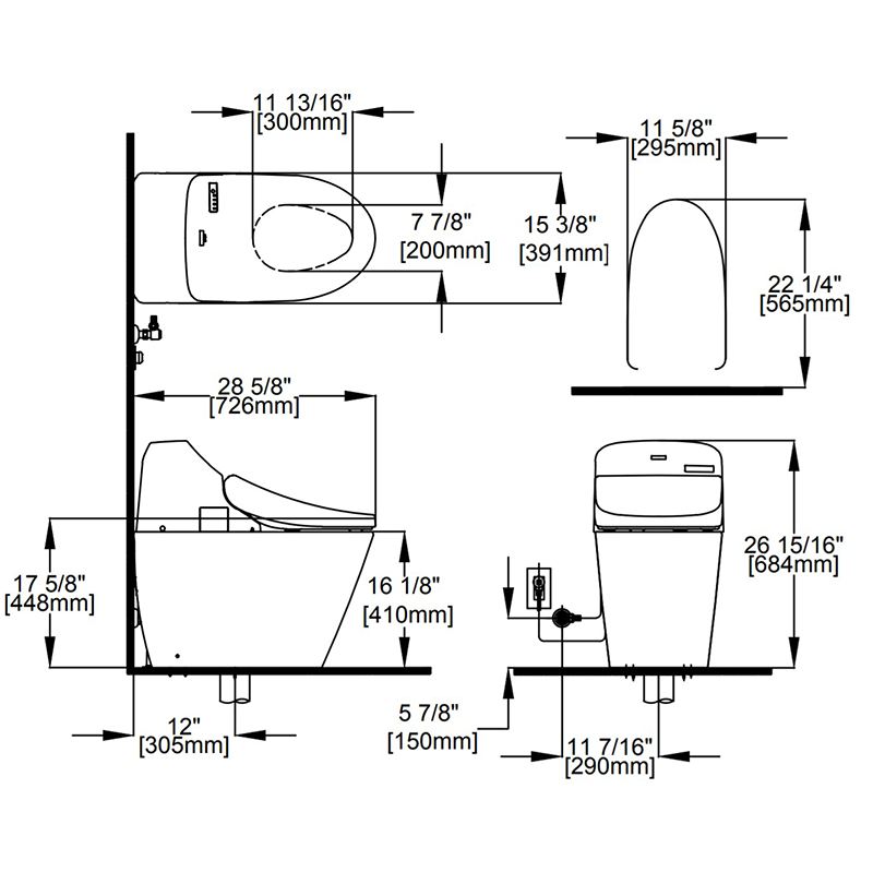 TOTO Washlet G400 Elongated 0.9 gpf 1.28 gpf Dual-Flush Universal Height Toilet