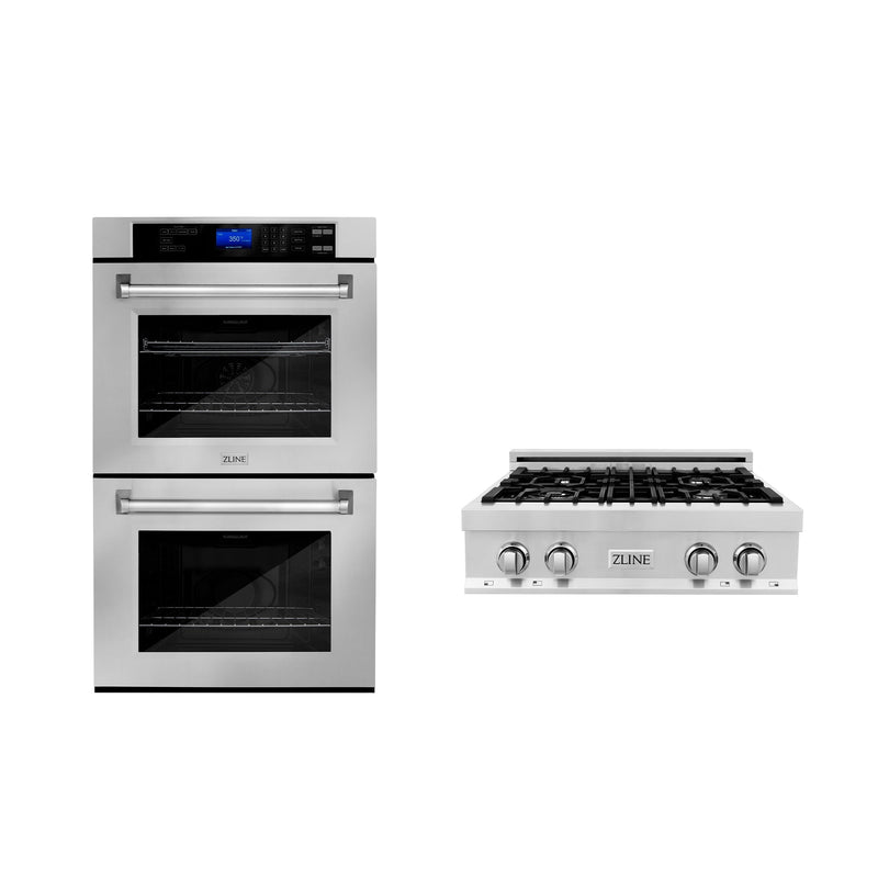 ZLINE Kitchen Package with 30" Stainless Steel Rangetop and 30" Double Wall Oven (2KP-RTAWD30)