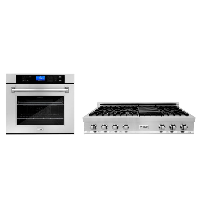 ZLINE Kitchen Package with 48" Stainless Steel Rangetop and 48" Single  Wall Oven (2KP-RTAWS48)