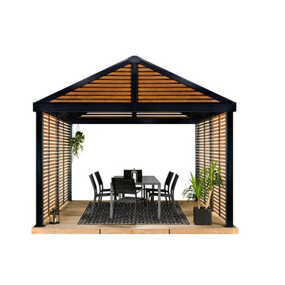 Sojag Gazebo Boda Wood Finish Metal Rectangle Sun Shelter with Steel Roof (exterior: 11.91-ft X 11.91-ft)
