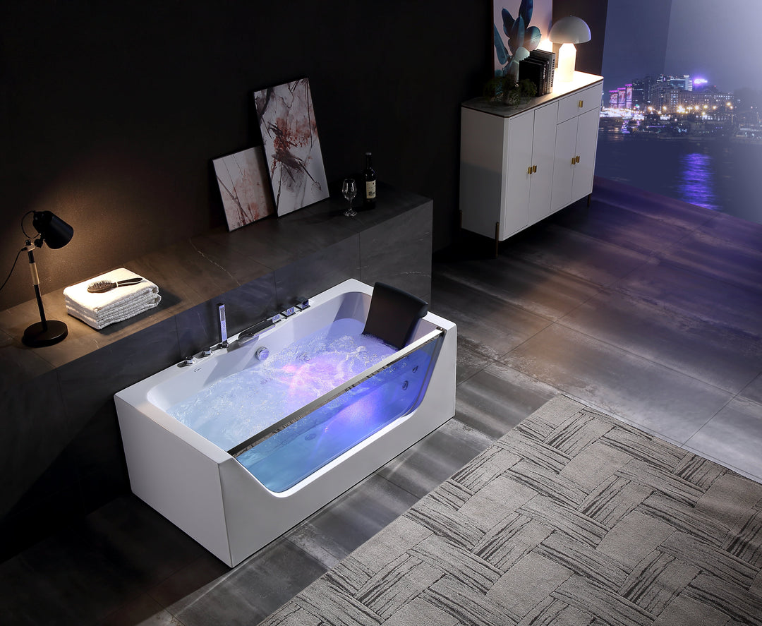 Empava 67 in. Whirlpool Rectangular Bathtub - EMPV-67JT408LED