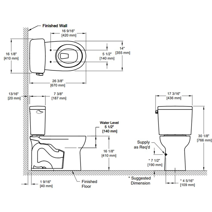 TOTO Drake Round 1.6 gpf Two-Piece Toilet in Cotton White - Left Hand Trip Lever