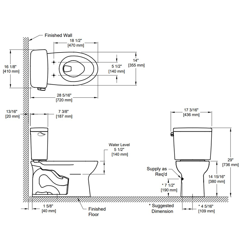 TOTO Drake Elongated 1.28 gpf Two-Piece Toilet in Cotton White