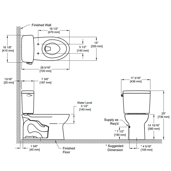 TOTO Drake Elongated 1.28 gpf Two-Piece Toilet in Cotton White