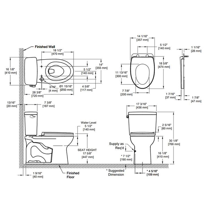 TOTO Drake Elongated 1.28 gpf Two-Piece Toilet in Cotton White - Seat Included & ADA Compliant