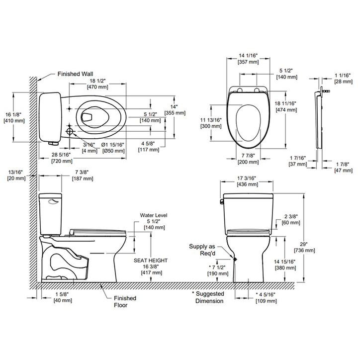 TOTO Drake Elongated 1.28 gpf Two-Piece Toilet in Cotton White - Seat Included