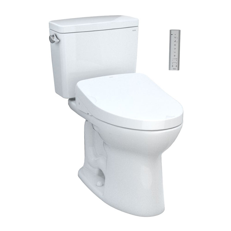 TOTO Drake Elongated 1.28 gpf Two-Piece Toilet with Washlet+ S500e in Cotton White