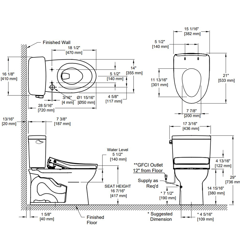 TOTO Drake Elongated 1.28 gpf Two-Piece Toilet with Washlet+ S500e in Cotton White