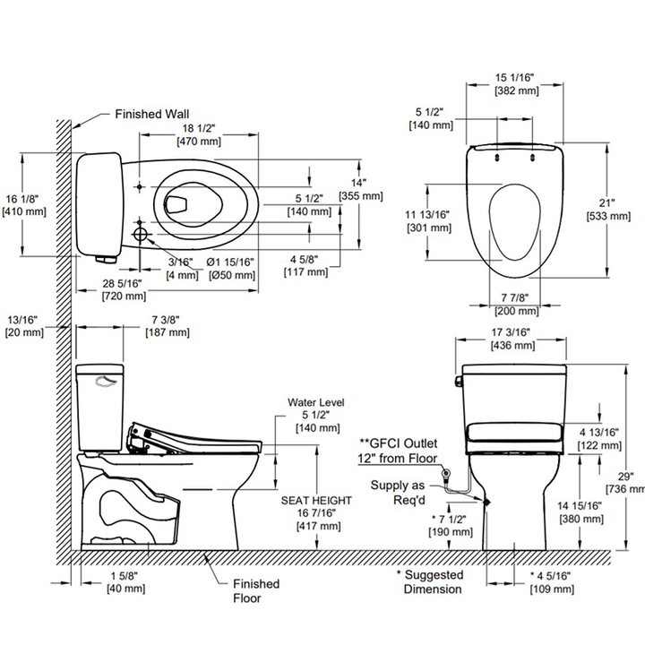 TOTO Drake Elongated 1.28 gpf Two-Piece Toilet with Washlet+ S500e in Cotton White