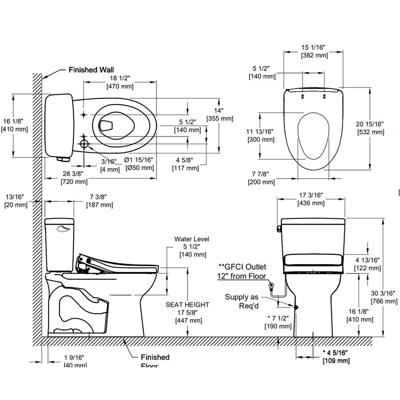 TOTO Drake Elongated 1.28 gpf Two-Piece Toilet with Washlet+ S550e Auto Flush in Cotton White - ADA Compliant