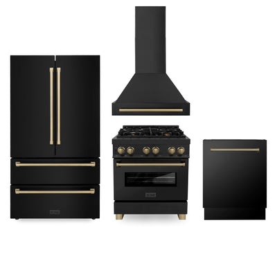 ZLINE 36 Kitchen Package with Black Stainless Steel Dual Fuel Range, Range Hood, Microwave Drawer and Dishwasher(4KP-RABRH36-MWDW)
