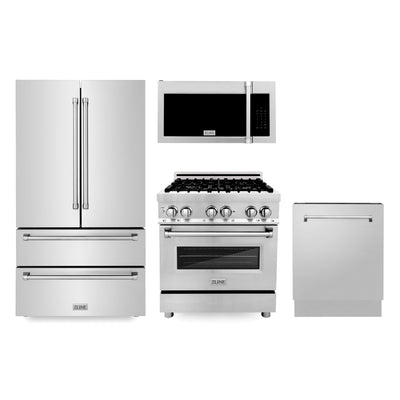 ZLINE Kitchen Package with Refrigeration, 30" Stainless Steel Dual Fuel Range, 30" Traditional Over The Range Microwave and 24" Tall Tub Dishwasher (4KPR-RAOTRH30-DWV)