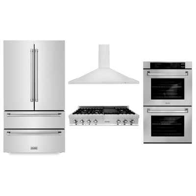 ZLINE Kitchen Package with Refrigeration, 48" Stainless Steel Rangetop, 48" Range Hood and 30" Double Wall Oven (4KPR-RTRH48-AWD)