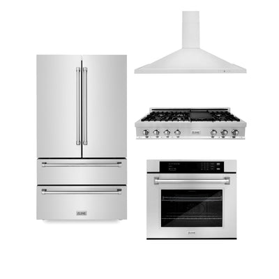 ZLINE Kitchen Package with Refrigeration, 48" Stainless Steel Rangetop, 48" Range Hood and 30" Single Wall Oven (4KPR-RTRH48-AWS)