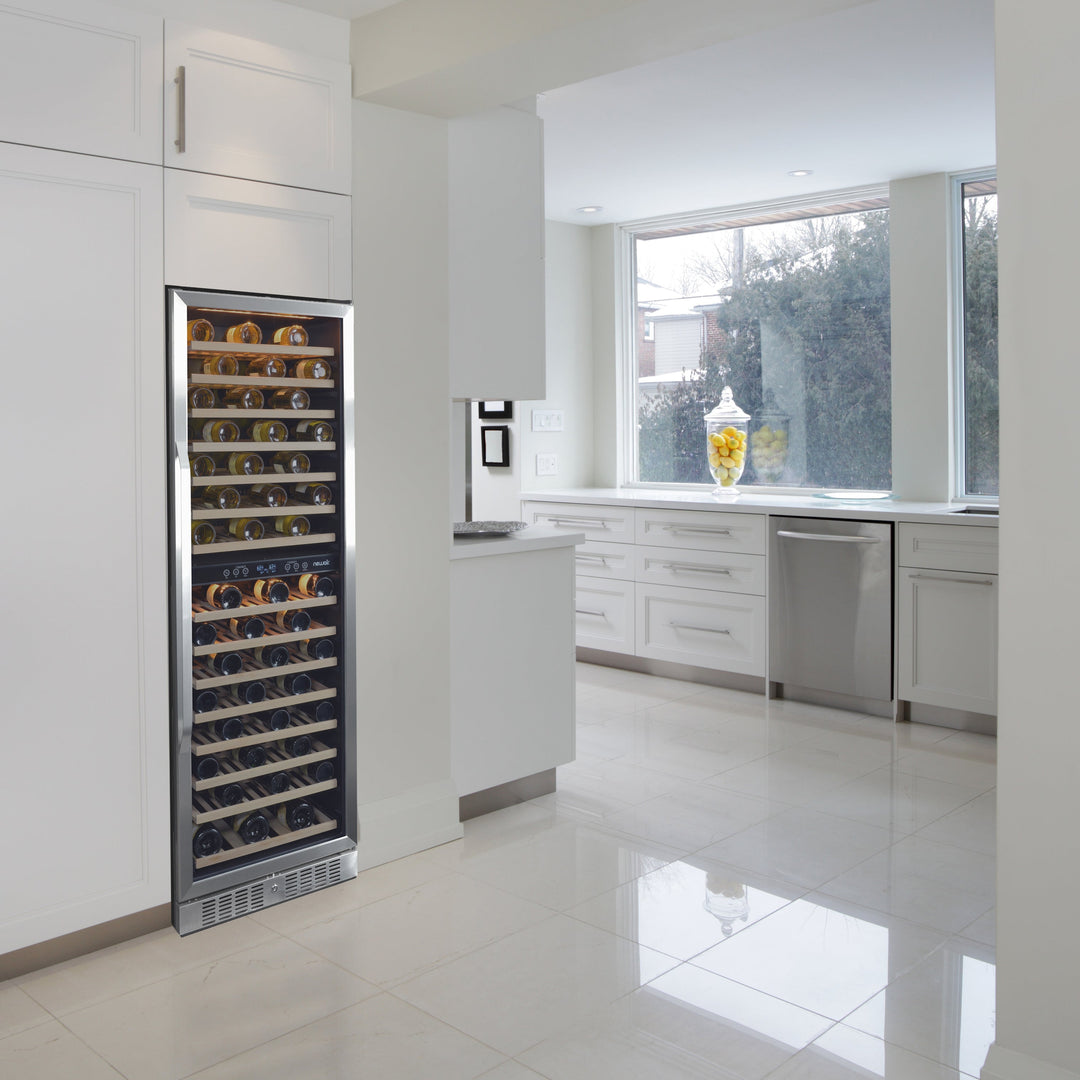 Newair 27” Built-in 160 Bottle Dual Zone Compressor Wine Fridge in Stainless Steel, Quiet Operation with Smooth Rolling Shelves (AWR-1600DB)