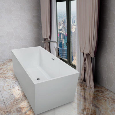 Vanity Art Talence 59 in. Acrylic Flatbottom Freestanding Bathtub in White, VA6813B