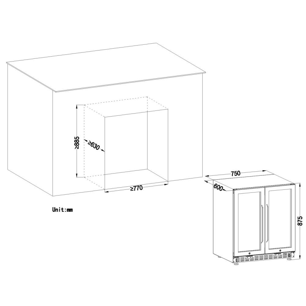 Lanbo LW3370B Dual Zone (Built In or Freestanding) Compressor Wine Cooler - 33 Bottle 70 Can Capacity