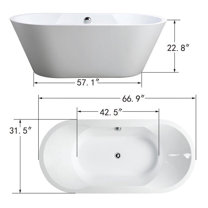 Vanity Art Beziers 67 in. Acrylic Flatbottom Freestanding Bathtub in White, VA6804