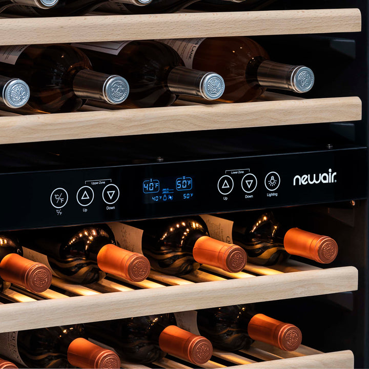 Newair 27” Built-in 116 Bottle Dual Zone Compressor Wine Fridge in Stainless Steel, Quiet Operation with Smooth Rolling Shelves (AWR-1160DB)