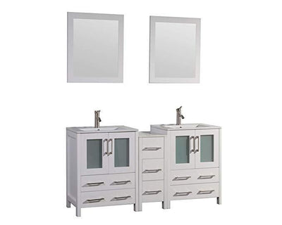 Vanity Art 60 in. Double Sink Vanity Cabinet with Ceramic Sink & Mirror - White, VA3024-60W