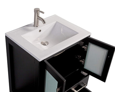 Vanity Art 72 in. Double Sink Vanity Cabinet with Ceramic Sink & Mirror - Espresso, VA3024-72E