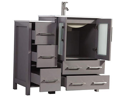 Vanity Art 72 in. Double Sink Vanity Cabinet with Ceramic Sink & Mirror - Grey, VA3024-72G