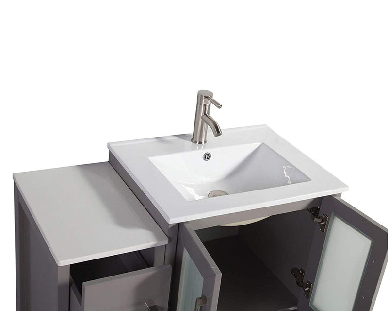 Vanity Art 60 in. Double Sink Vanity Cabinet with Ceramic Sink & Mirror - Grey, VA3024-60G