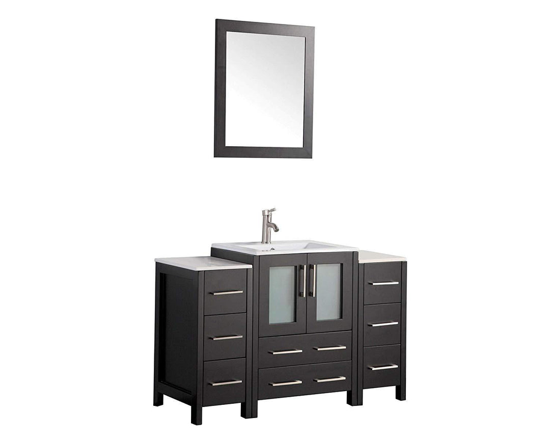 Vanity Art 48 in. Single Sink Vanity Cabinet with Ceramic Sink & Mirror - Espresso, VA3024-48E