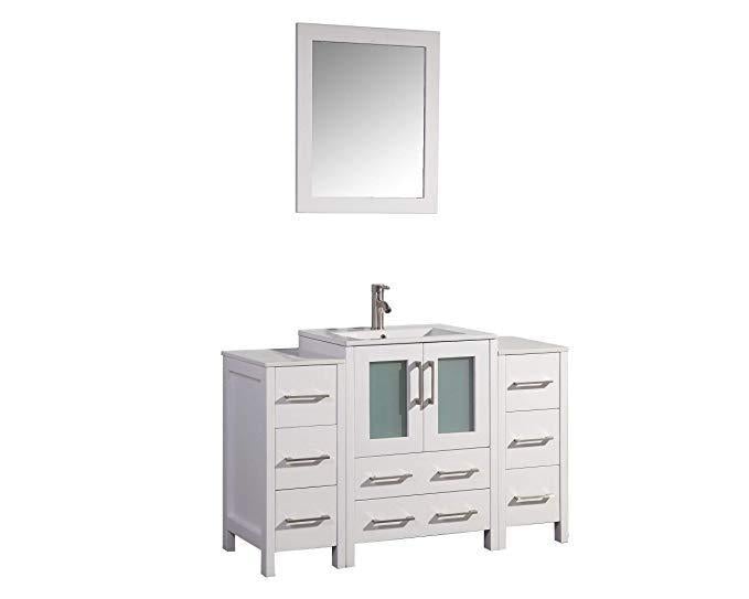 Vanity Art 48 in. Single Sink Vanity Cabinet with Ceramic Sink & Mirror - White, VA3024-48W