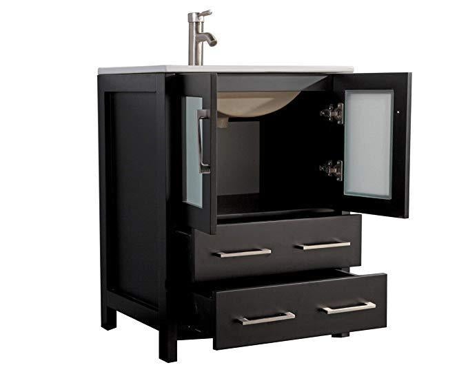 Vanity Art 60 in. Double Sink Vanity Cabinet with Ceramic Sink & Mirror - Espresso, VA3024-60E