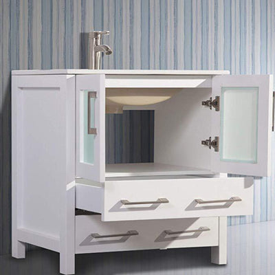Vanity Art 60 in. Double Sink Vanity Cabinet with Ceramic Sink & Mirror - White, VA3024-60W