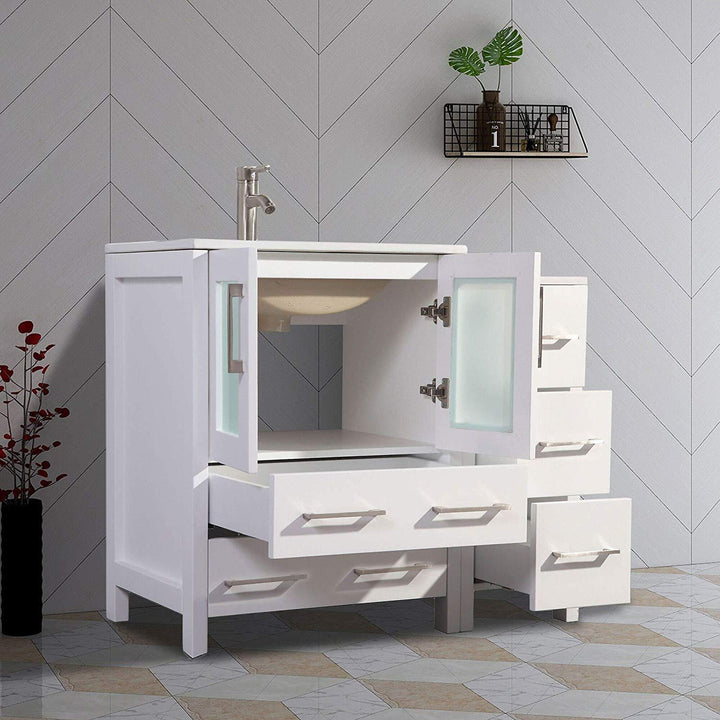 Vanity Art 48 in. Single Sink Vanity Cabinet with Ceramic Sink & Mirror - White, VA3024-48W