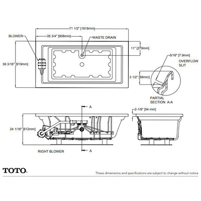 TOTO Aimes Acrylic Airbath Tub with Blower - ABR626