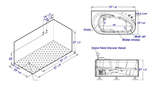 EAGO White Acrylic Corner Jetted Whirlpool Bathtub W/ Fixtures 57" Right - AM175-R